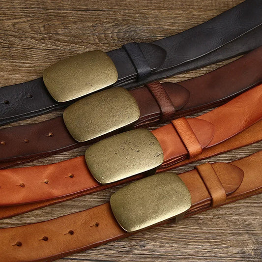 Men's Leather Belt with Brass Buckle